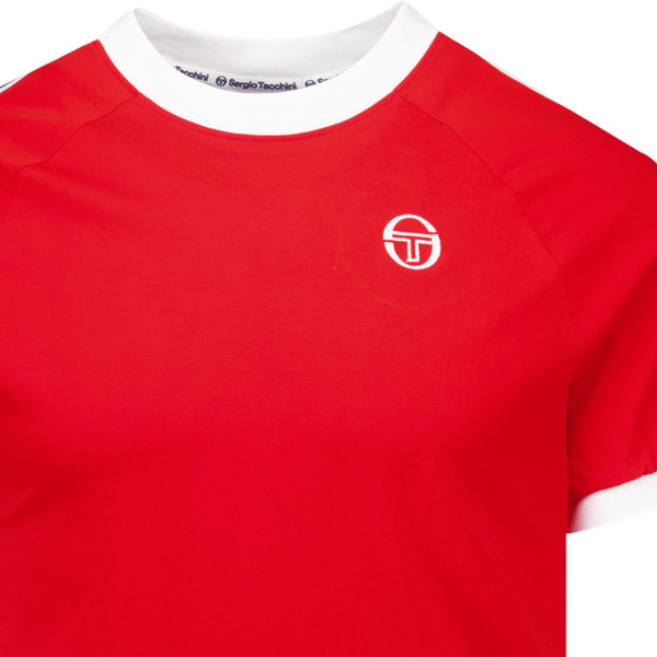 Sergio Tacchini Mens Pino Sleeve Stripe Ringer Neck T-Shirt in Adrenaline Red and White