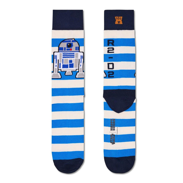 +Star Wars™ x Happy Socks R2-D2 Stripe Socks in White/Blue - Second Image