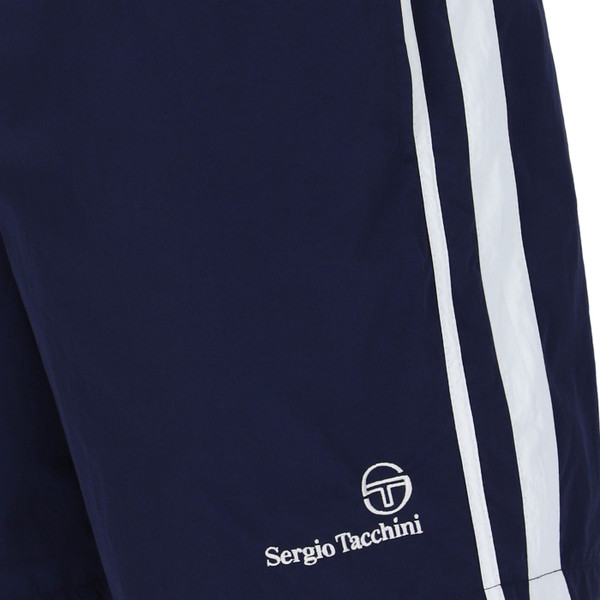 Side stripes on Sergio Tacchini Cortese Men's Retro Swim Shorts in Maritime Blue Navy