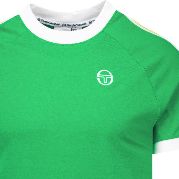 Sergio Tacchini Mens Pino Sleeve Stripe Ringer Neck T-Shirt in Fern Green and White