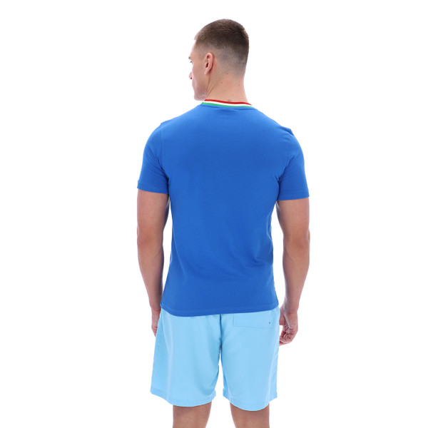 Back of Sergio Tacchini Mens Rainer FC Archivio 80s Tipped T-shirt in Strong Blue