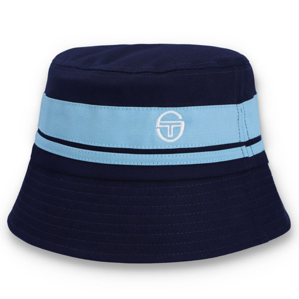 Back of Sergio Tacchini Newsford Retro 90s Bucket Hat in Maritime Blue Navy/Blue