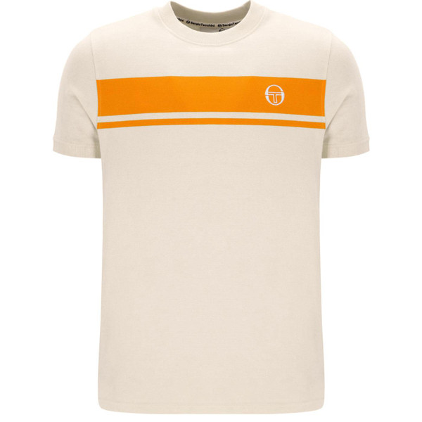 Sergio Tacchini Master Retro Chest Stripe T-Shirt in Sandshell & Orange