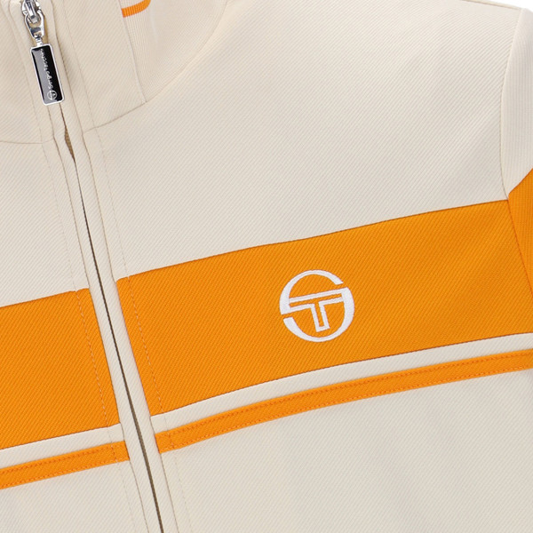 Chest stripe on Sergio Tacchini Damarindo 80s Stripe Track Top in Sandshell and Orange