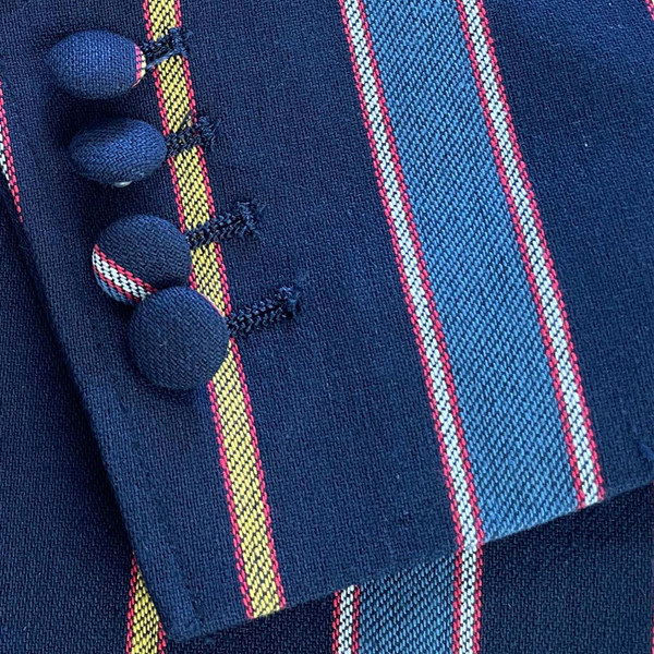 Cuff Detail on the Gabicci Vintage Henley Men's 1960s Mod Stripe Three Button Boating Blazer in Navy