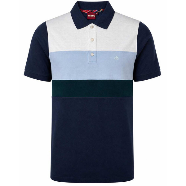 Merc Burnall Men's Retro Colour Block Panel Polo Shirt in Navy