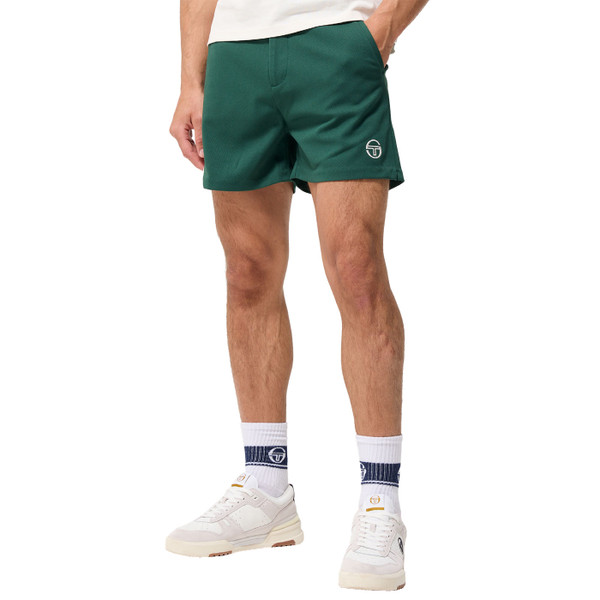 Man wearing Sergio Tacchini Time Retro 80s Tennis Shorts in Green