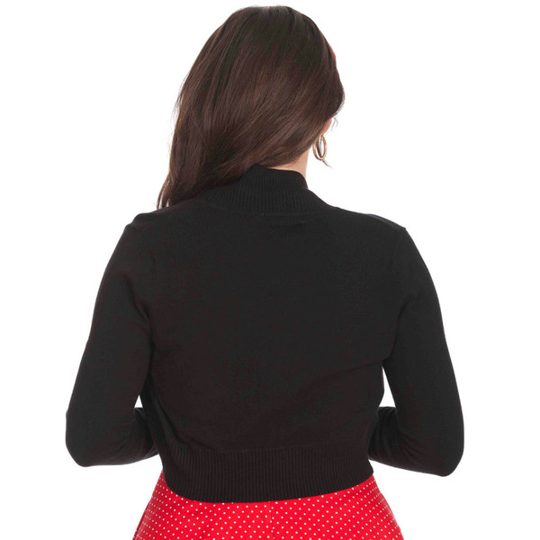 Back of Banned Retro Betty 50s Bolero Cardigan in Black
