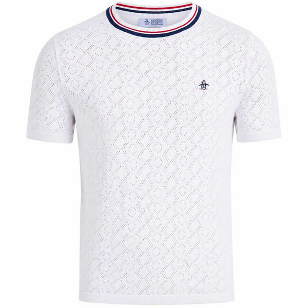 Original Penguin Men's Mod Geometric Eyelet Knit Tipped Sweater T-shirt in Bright White