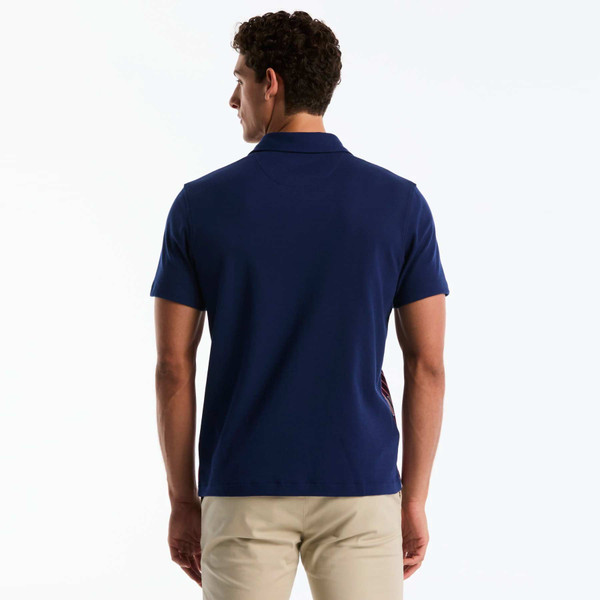 Original Penguin Jacquard Button Front Polo Shirt In Blue Depths - Model Back