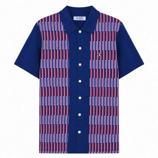 Original Penguin Jacquard Button Front Polo Shirt In Blue Depths - Main Image
