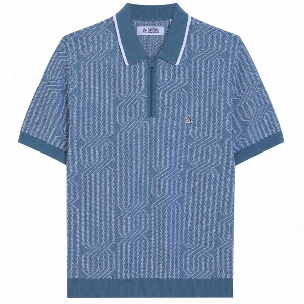 Original Penguin Geo Cable Quarter Zip Sweater Polo In Bright White - Main Image