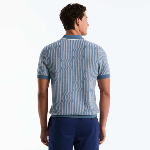 Original Penguin Geo Cable Quarter Zip Sweater Polo In Bright White - Model Back