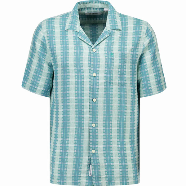 Original Penguin Mens Vertical Pattern Short Sleeve Linen Blend Shirt in Copen Blue
