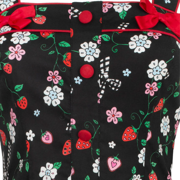 Print and bows on Hell Bunny Isobel Strawberry Retro Summer Dress in Black
