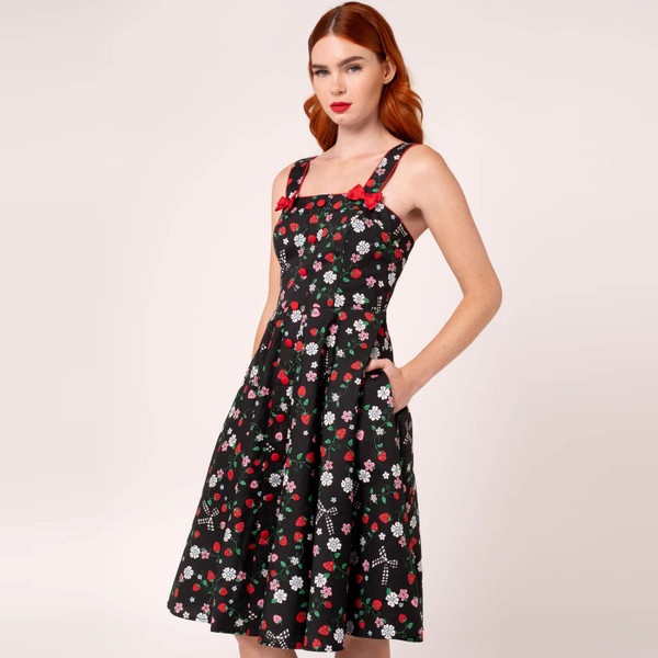 Side of Hell Bunny Isobel Strawberry Retro Summer Dress in Black