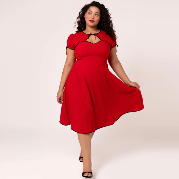 Flared Skirt on Hell Bunny Casey 50s Vintage Bolero Dress in Red