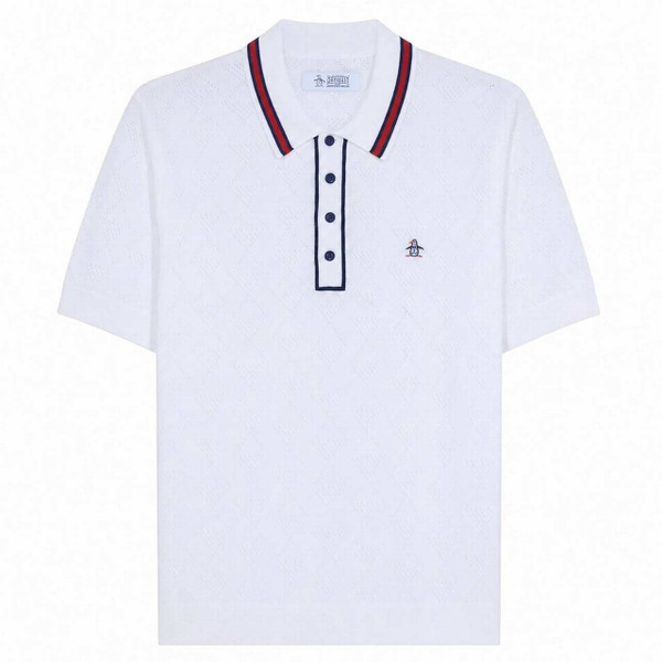 Original Penguin Men's Geometric Eyelet Sweater Polo in Bright White