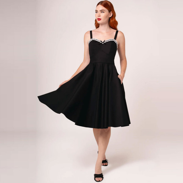 Woman wearing Hell Buunny Gracie Retro 50s Flared Midi Dress in Black