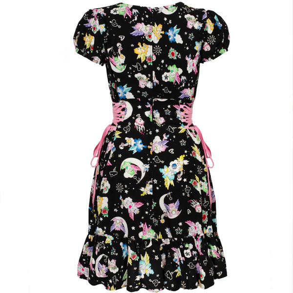 Back of Hell Bunny x Care Bears Roxi Retro Mini Skater Dress in Black