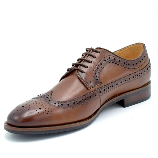 Paolo Vandini Prestbury Men's Retro Longwing Brogue Shoes in Tan - Lateral Side View