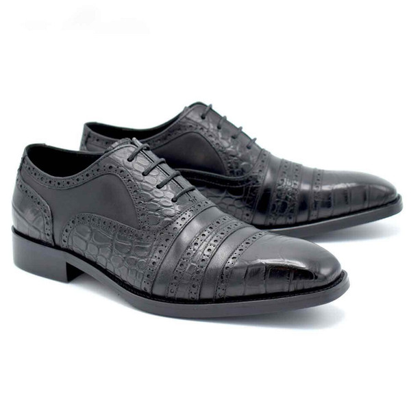 Paolo Vandini Tarsel Men's Mod Leather Croc Stamp Toe Cap Brogues in Black - Both Shoes Together