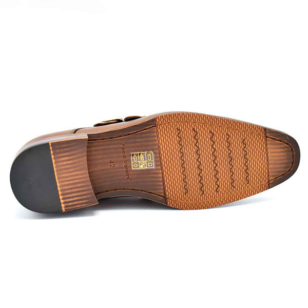 Paolo Vandini Teddington Double Monk Strap Leather Square Toe Brogue Shoes in Dark Tan - Outsole