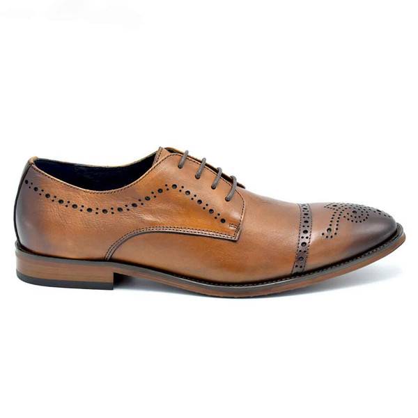 Paolo Vandini Templeton Men's Mod Toe Cap Brogues in Dark Tan Leather - Side View