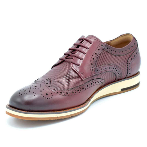 Paolo Vandini Tilston Men's Retro Casual Brogues in Bordeaux - Lateral Side View