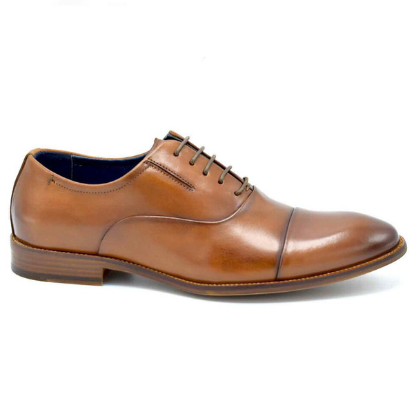 Paolo Vandini Turret Men's Mod Toe Cap Oxford Shoes in Dark Tan Leather - Side View