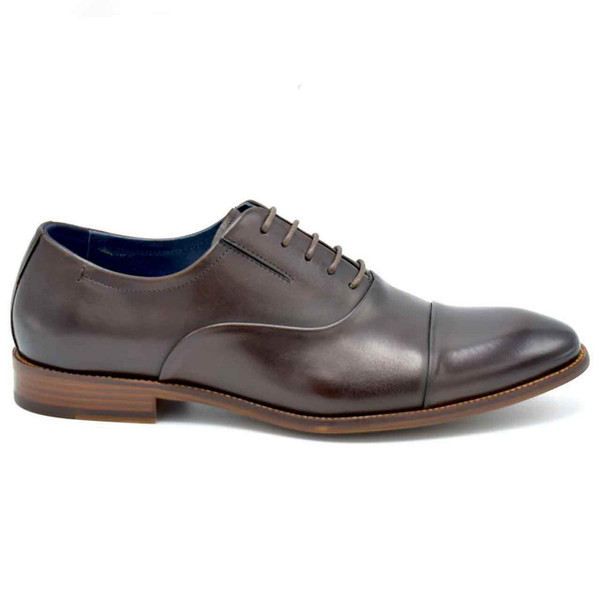 Paolo Vandini Turret Men's Smart Retro Toe Cap Oxford Shoes in Coffee Brown Leather - Side View