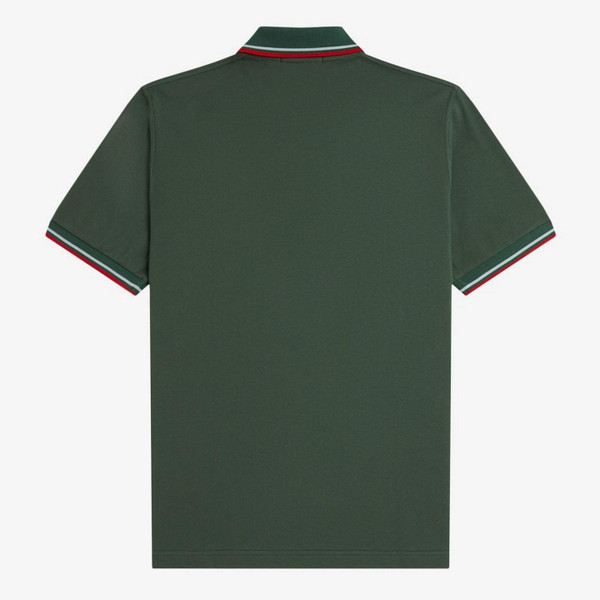 Fred Perry M12 Made In England Twin Tipped Polo in Tartan Green - Back Image Flat