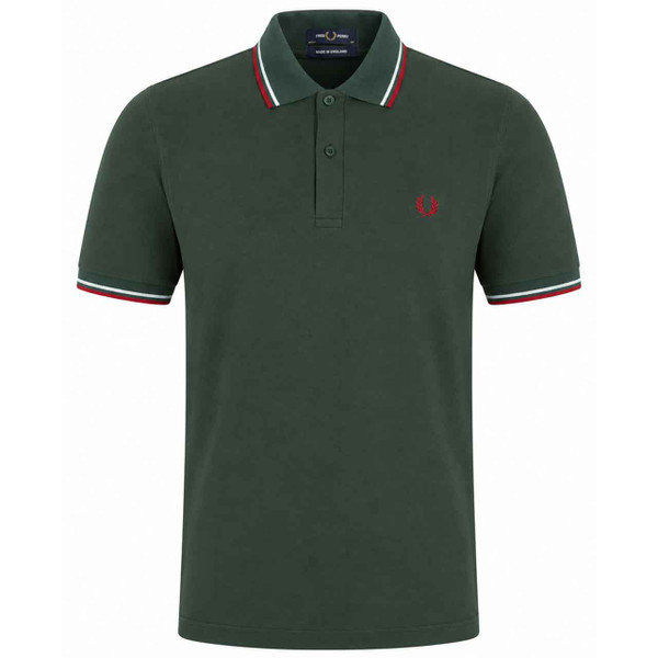 Fred Perry M12 Made In England Twin Tipped Polo in Tartan Green