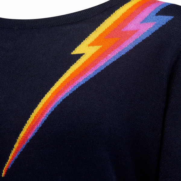 Sugarhill Brighton Velma Sunset Lightning Bolt Knitted Jumper in Navy and Rainbow