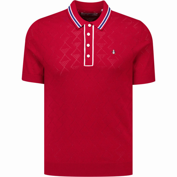 Original Penguin Mens Geometric Eyelet Sweater Polo T-shirt in Red
