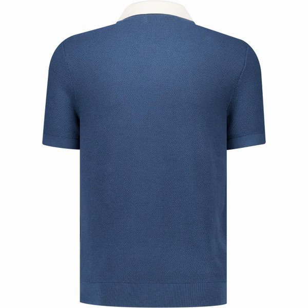 Original Penguin Mens Mesh Scalloped Stripe Johnny Collar Polo Tshirt Saragasso Sea Blue