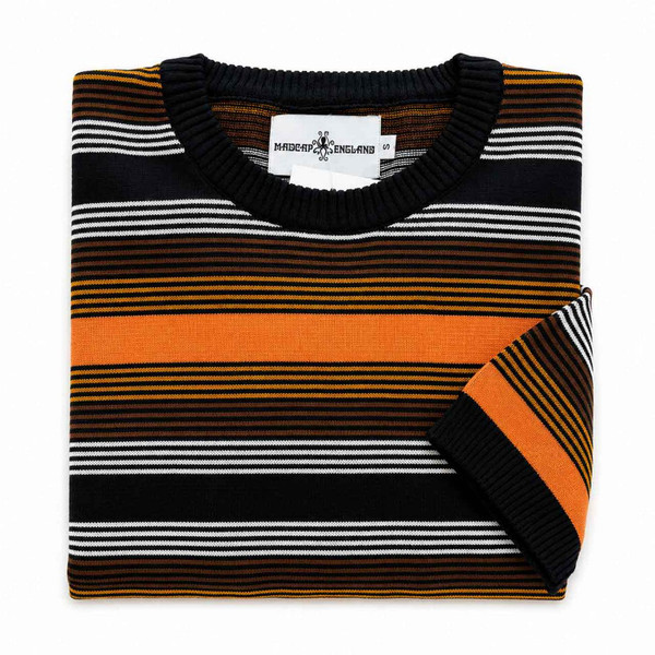 Madcap England Capitol Stripe Retro Knitted T-shirt in Black - Folded View
