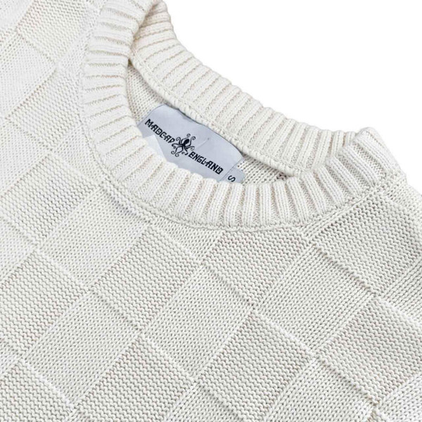Madcap England Hemingway Men's Mod Textured Checkerboard Knit T-shirt in Snow White - Collar View