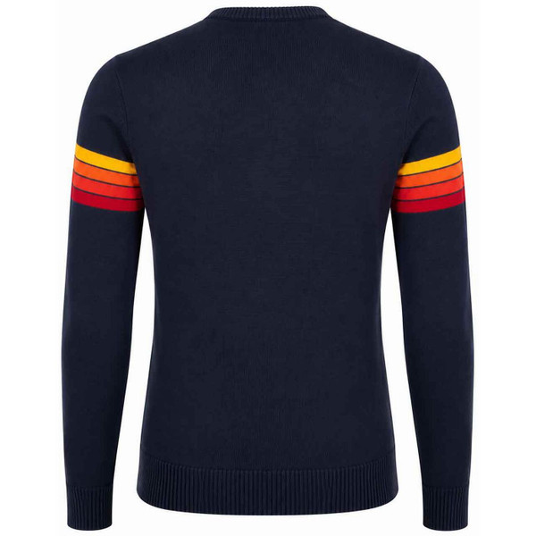 Madcap England Jarvis Retro 90s Gradient Stripe Knitted Jumper in Navy Blazer - Back View