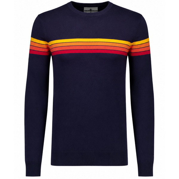 Madcap England Jarvis Retro 90s Gradient Stripe Knitted Jumper in Navy Blazer
