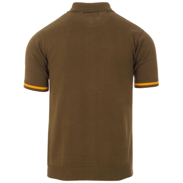 Madcap England Shockwave 60s Mod Abstract Stripe Knit Zip Through Polo Top in Beech