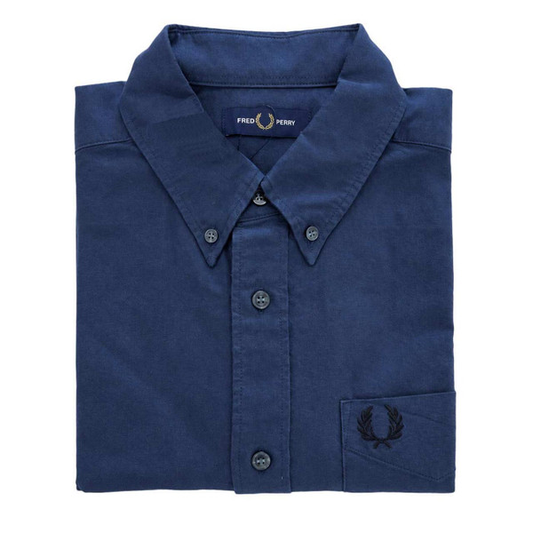 Fred Perry Men's Short Sleeve Button Down Oxford Shirt in Dark Airforce Folded