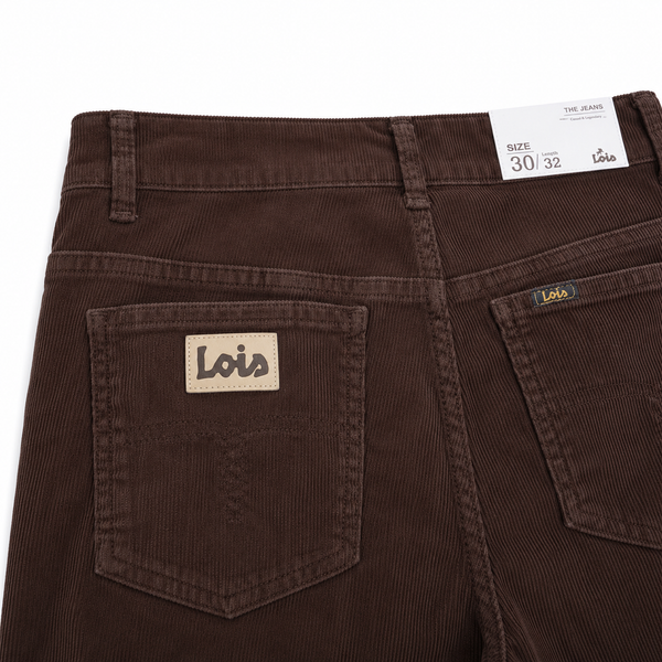 Back Pocket on the Lois Dario Bootcut Retro 70s Corduroy Trousers in Delicioso