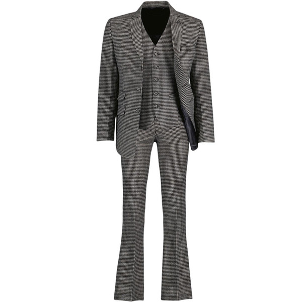 Madcap England Dylan Retro 70s Dogtooth Brushed Wool Blend Suit with Flared Trousers in Atmosphere