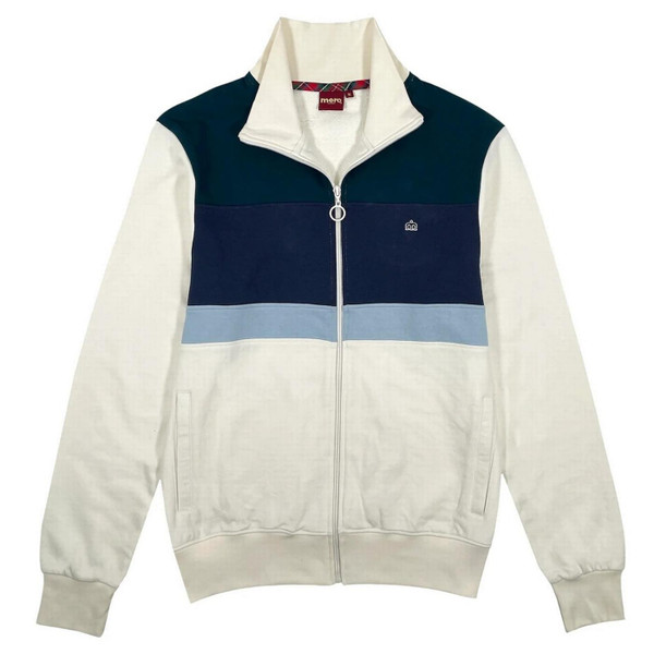 Merc London Cairns Retro 80s Colour Block Funnel Neck Ring Zipper Track Jacket in Vanilla - Front Flat