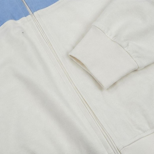 Merc London Cairns Retro 80s Colour Block Funnel Neck Ring Zipper Track Jacket in Vanilla - Cuff Close Up