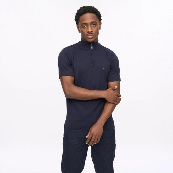 Gabbici Vintage Lasso Retro Mod Knitted Cycling Top in Navy - Model Front Full Length