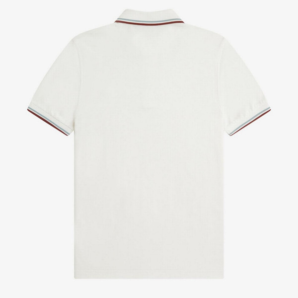 Fred Perry M3600 Mod Twin Tipped Polo Shirt in Snow White/Silver Blue/Brandy - Back Image Flat