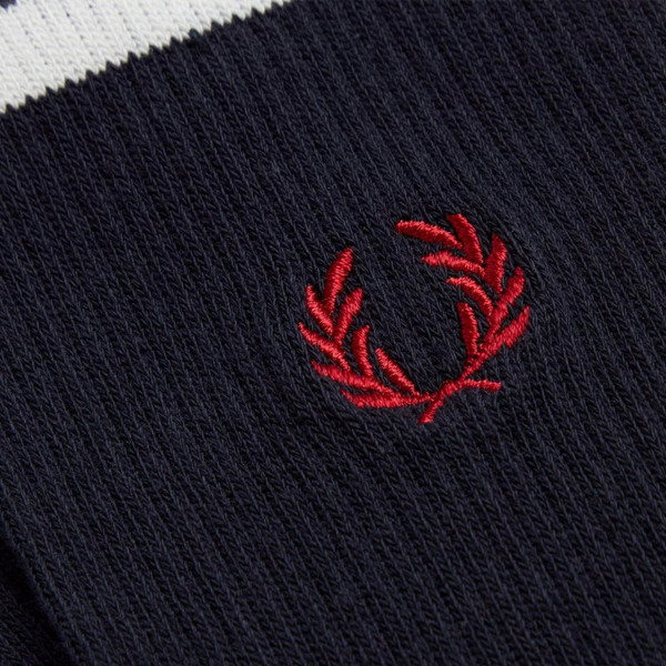 Fred Perry Tipped Sports Socks in Navy/Snow White/Burnt Red - Close Up Laurel Wreath