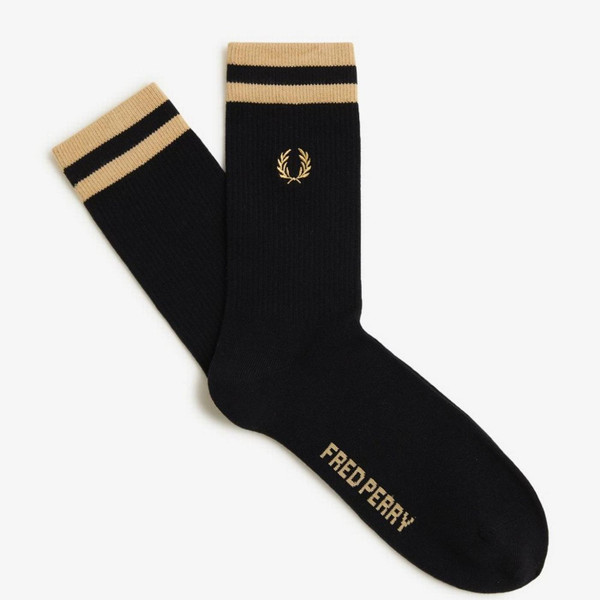 Fred Perry Tipped Sports Socks in Black / Champagne